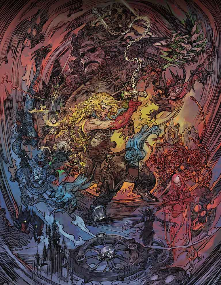 Official Castlevania: Belmont’s Curse artwork, with Rose Belmont and the castle’s creatures